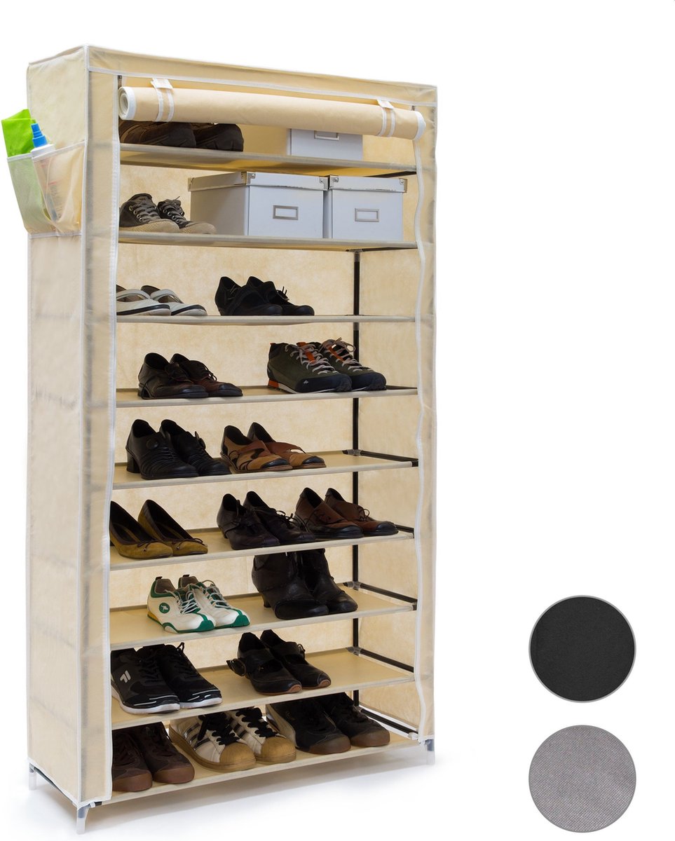 schoenenrek VALENTIN - 10 etages - 45 paar - stof - 161x88x30 cm - beige