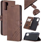 Voor Samsung Galaxy Note20 Stiksels Stijl 2-Kleur Koe Textuur Horizontale Flip PU Lederen Case met Houder & Kaartsleuf & Lanyard (Bruin)