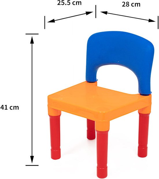 Kindertafel met 1 Stoeltje - Speeltafel met bouwplaat en vlakke kant - Geschikt voor Lego® & Duplo® Bouwstenen