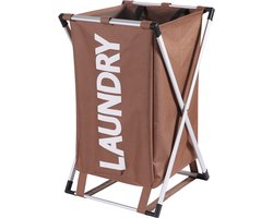 Wasmand Laundry met afsluitbaar vak - 30 L - Wasmanden 1 vak - Badkamer - Opvouwbaar - Waszak - Wasmand 1 vak - Bruin