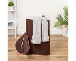 Grote Hoek Bamboe Wasmand met deksel - 100 L - Wasmand 1 Vak met stoffen waszak - Opvouwbaar - Wassorteerder Rond