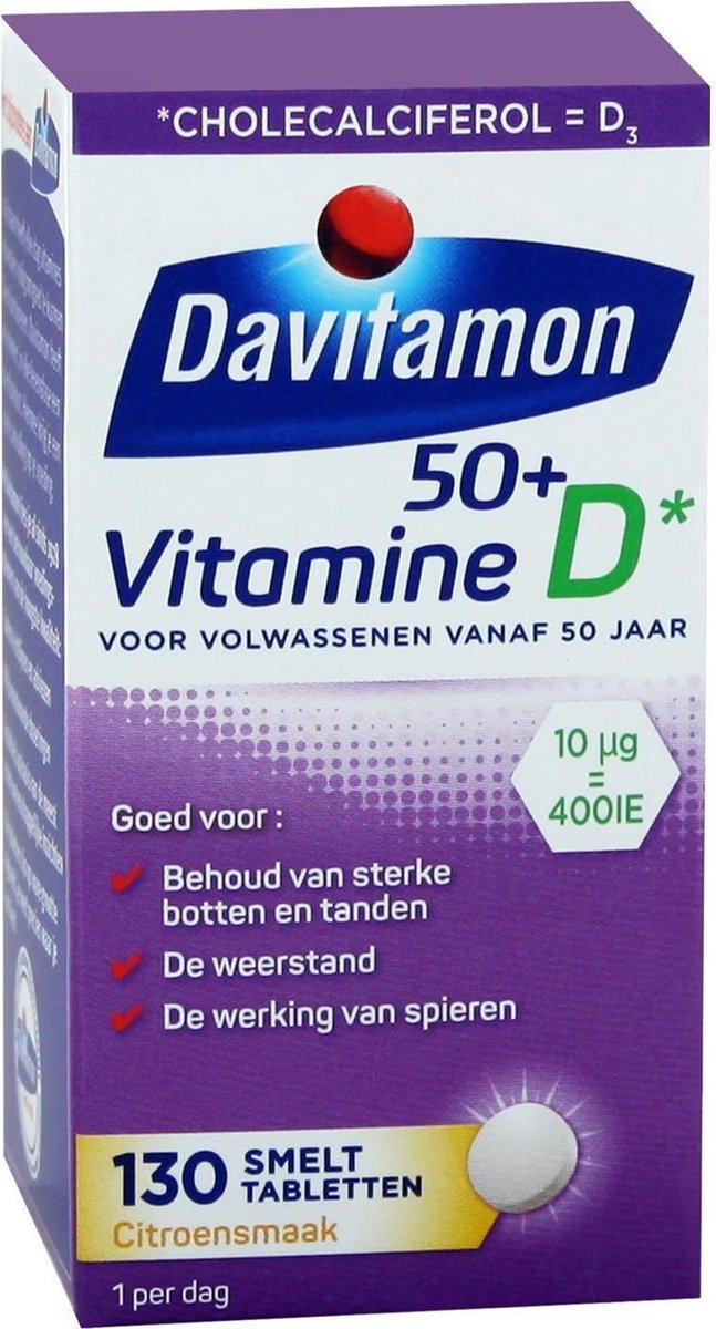 Davitamon Vitamine D 50+ Smelttabletten - vitamine d volwassenen - 130  stuks - bol.com