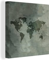 Canvas Wereldkaart - 20x20 - Wanddecoratie Wereldkaart - Grijs - Simpel