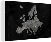 Canvas Schilderij Kaart - Europa - Verf - 90x60 cm - Wanddecoratie