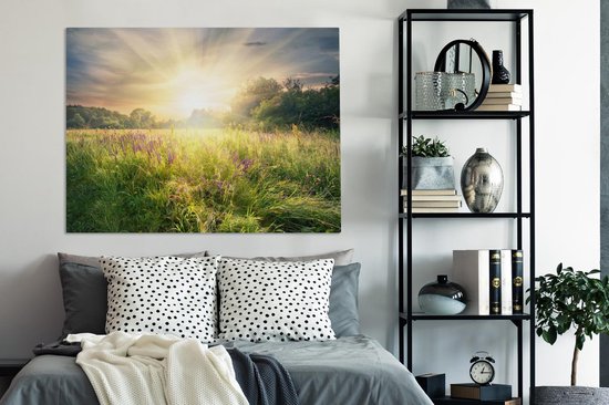 Peintures sur Toile Fleurs - Soleil - Printemps - 120x90 cm - Décoration murale