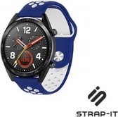 Siliconen Smartwatch bandje - Geschikt voor  Huawei Watch GT sport band - blauw wit - 42mm - Strap-it Horlogeband / Polsband / Armband