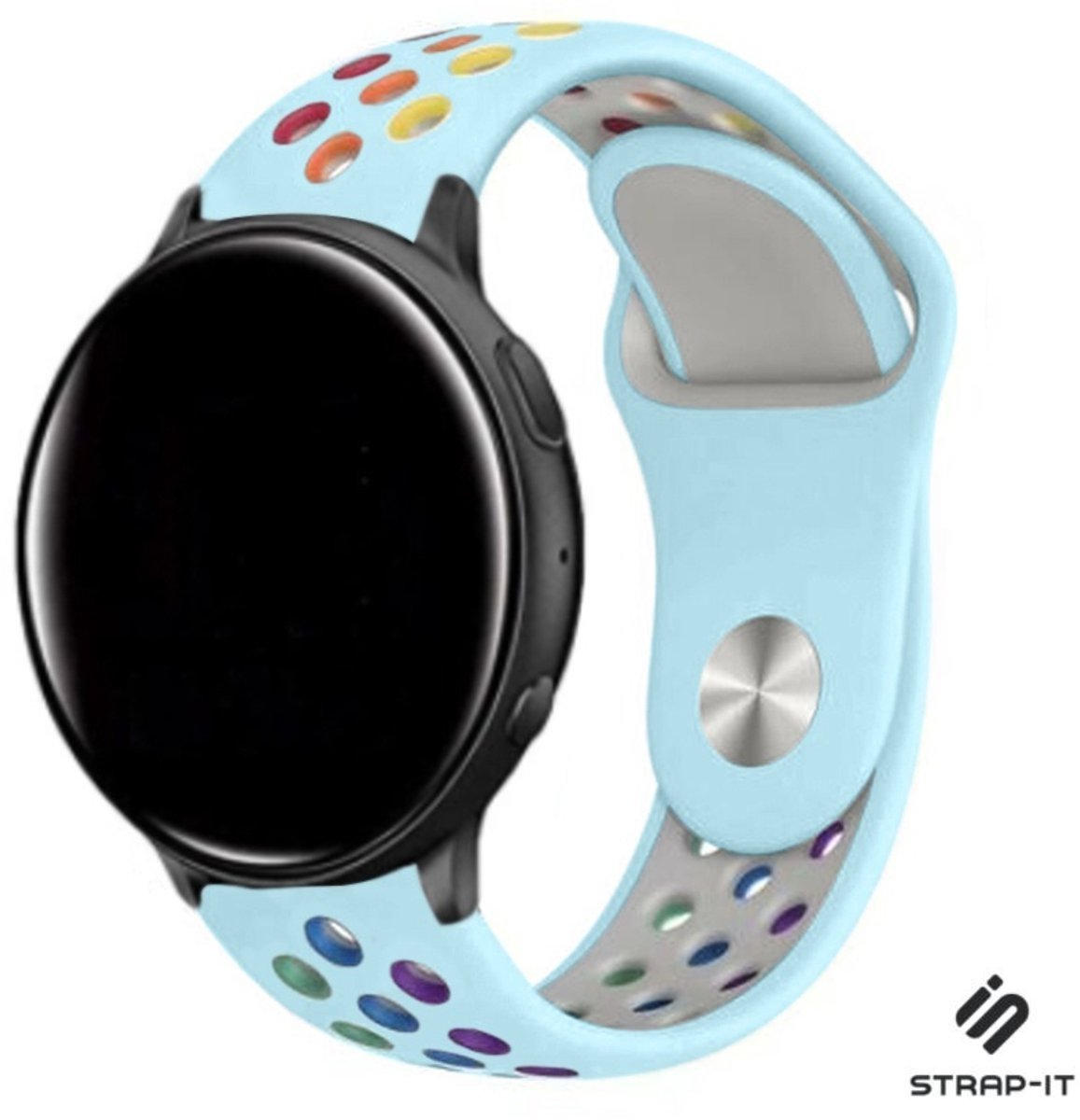 Strap-it Siliconen sport bandje - geschikt voor Garmin Vivoactive 4 45mm / Garmin Venu 2 - lichtblauw/kleurrijk