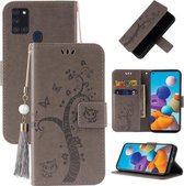Voor Samsung Galaxy M31 Reliëf Lucky Tree Horizontale Flip Lederen Case met Houder & Kaartsleuf & Portemonnee & Lanyard (Grijs)