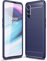 Voor OnePlus Nord CE 5G Geborstelde Textuur Carbon Fiber TPU Case (Marineblauw)