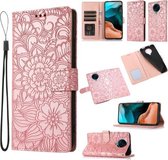 Voor Xiaomi Redmi K30 Pro Skin Feel Reliëf Zonnebloem Horizontale Flip Lederen Case met Houder & Kaartsleuven & Portemonnee & Lanyard (Rose Goud)