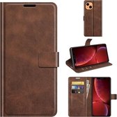 Retro kalf patroon gesp horizontale flip lederen tas met houder & kaartsleuven & portemonnee voor iPhone 13 Pro Max (donkerbruin)