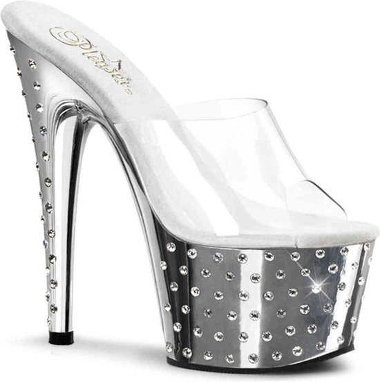 Pleaser - STARDUST-701 Muiltjes - Paaldans schoenen - 36 Shoes - Zilverkleurig/Transparant