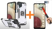 Samsung A12 Hoesje Heavy Duty Armor Hoesje Zliver - Galaxy A12 Case Kickstand Ring cover met Magnetisch Auto Mount- Samsung A12 screenprotector 2 pack
