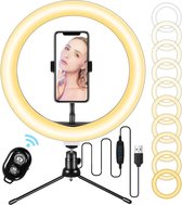 selfie ring licht met statief - ZINAPS LED Ring Light 10 inch met Tripod en flexibel Phone Holder, Bureau Make-up selfie Ring licht met dimbare 3 Licht modi en 10 Helderheid niveaus voor YouT