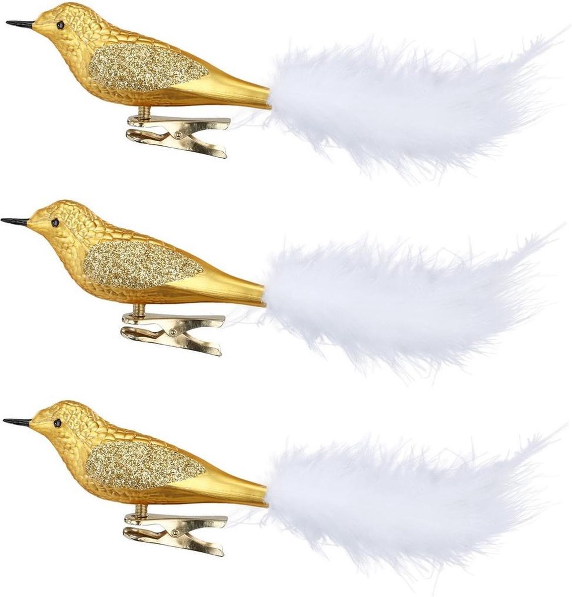 9x stuks decoratie vogels op clip goud 20 cm - Decoratievogeltjes/kerstboomversiering/bruiloftversiering