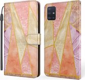 Voor Samsung Galaxy A51 4G marmer horizontaal flip TPU + PU lederen tas met houder & kaartsleuven & portemonnee & fotolijst & lanyard (roze paars)