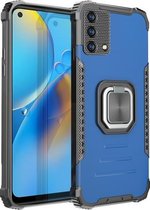 Voor OPPO A74 4G Fierce Warrior Series Armor All-inclusive schokbestendig aluminium + TPU beschermhoes met ringhouder (blauw)