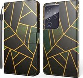 Voor Samsung Galaxy S21 Ultra 5G Marmer Horizontale Flip TPU + PU Leren Case met Houder & Kaartsleuven & Portemonnee & Fotolijst & Lanyard (Zwart Groen)