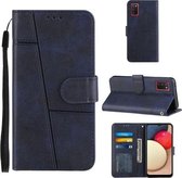 Voor Samsung Galaxy A02s (EU-versie) Stiksels Kalfsstructuur Gesp Horizontale flip lederen tas met houder & kaartsleuven & portemonnee & lanyard (blauw)