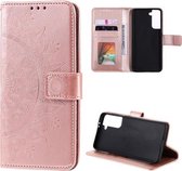 Voor Samsung Galaxy S21 + 5G Totem Bloem Reliëf Horizontale Flip TPU + PU Lederen Case met Houder & Kaartsleuven & Portemonnee (Rose Goud)