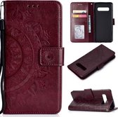 Voor Samsung Galaxy S10 Plus Totem Bloem Reliëf Horizontale Flip TPU + PU Leren Case met Houder & Kaartsleuven & Portemonnee (Bruin)