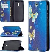 Voor Nokia C1 Plus Gekleurde Tekening Patroon Onzichtbare Magnetische Horizontale Flip PU Lederen Case met Houder & Kaartsleuven & Portemonnee (Gouden Vlinders)