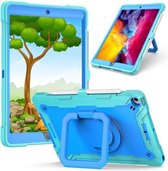 Contrasterende kleur schokbestendige robot siliconen + pc-hoes met polsbandhouder voor iPad 10.2 & 10.2 (2020) (mintgroen + blauw)