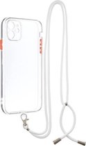Transparante pc + TPU-telefoonhoes met knop in contrasterende kleur en nekkoord voor iPhone 11 (transparant)
