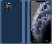 Effen kleur imitatie vloeibare siliconen rechte rand valbestendige volledige dekking beschermhoes voor iPhone 12 Pro (blauw)