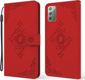 Voor Samsung Galaxy Note20 4G / 5G Reliëf Fortuin Bloem Patroon Horizontale Flip Leren Case met Houder & Kaartsleuf & Portemonnee & Lanyard (Rood)