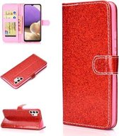 Voor Samsung Galaxy A32 5G Glitter Poeder Horizontale Flip Leren Case met Kaartsleuven & Houder & Fotolijst & Portemonnee (Rood)