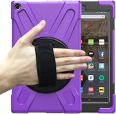 Voor Amazon Kindle Fire HD10 2019 schokbestendige kleurrijke siliconen + pc beschermhoes met houder & draagriem & schouderriem (paars)