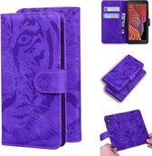 Voor Samsung Galaxy Xcover 5 Tiger Embossing Pattern Horizontale Flip lederen tas met houder & kaartsleuven & portemonnee (paars)