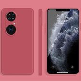 Voor Huawei P50 Pro effen kleur imitatie vloeibare siliconen rechte rand valbestendige volledige dekking beschermhoes (rood)