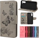 Voor Samsung Galaxy S21 FE vlinders reliëf horizontale flip lederen tas met houder & kaartsleuven & portemonnee (grijs)