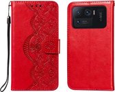 Voor Xiaomi Mi 11 Ultra Flower Vine Embossing Pattern Horizontale Flip Leather Case met Card Slot & Holder & Wallet & Lanyard (Red)
