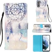 Voor Samsung Samsung Galaxy S21 FE 3D Schilderen Horizontale Flip Leren Case met Houder & Kaartsleuf & Portemonnee & Lanyard (Fantasie Windgong)