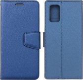 Voor Samsung Galaxy A51 Zijden Textuur Horizontale Flip Leren Case met Houder & Kaartsleuven & Portemonnee & Fotolijst (Blauw)