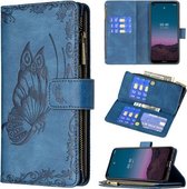 Voor Nokia 5.4 Flying Butterfly Embossing Pattern Rits Horizontale Flip lederen tas met houder & kaartsleuven & portemonnee (blauw)