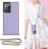 Voor Samsung Galaxy Note20 Ultra Elegant Rhombic Pattern Microfiber Leather + TPU Shockproof Case met Crossbody Strap Chain (Paars)