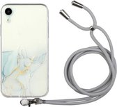 Holle marmeren patroon TPU schokbestendige beschermhoes met nekriem touw voor iPhone XR (grijs)