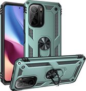 Voor Xiaomi Redmi K40 / K40 Pro schokbestendige TPU + pc-beschermhoes met 360 graden roterende houder (groen)