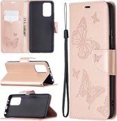 Voor Xiaomi Redmi Note 10 Pro Two Butterflies Embossing Pattern Horizontale Flip Leather Case met houder & kaartsleuf & portemonnee & lanyard (Rose Gold)