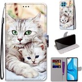 Voor OPPO F17 Pro / A93 4G / Reno4 Lite / Reno4 F Gekleurde tekening Cross Texture Horizontale flip PU lederen tas met houder & kaartsleuven & portemonnee & lanyard (Big Cat Holding Kitten)