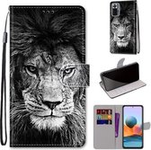 Voor Xiaomi Redmi Note 10 Pro Max / Note 10 Pro Gekleurde tekening Cross Texture Horizontale flip PU lederen hoes met houder & kaartsleuven & portemonnee & lanyard (zwart-witte leeuwenkop)