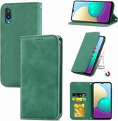 Voor Samsung Galaxy A02 Retro Skin Feel Business Magnetische Horizontale Flip Leren Case met Houder & Kaartsleuven & Portemonnee & Fotolijst (Groen)