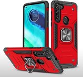 Voor Motorola Moto G8 Magnetisch pantser Schokbestendig TPU + pc-hoesje met metalen ringhouder (rood)