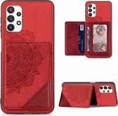 Voor Samsung Galaxy A32 5G Mandala Reliëf Magnetische Doek PU + TPU + PC Case met Houder & Kaartsleuven & Portemonnee & Fotolijst (Rood)