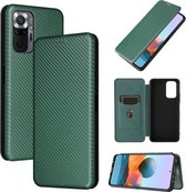 Voor Xiaomi Redmi Note 10 Pro Max Koolstofvezel Textuur Magnetische Horizontale Flip TPU + PC + PU lederen tas met kaartsleuf (groen)