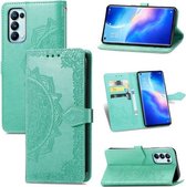 Voor OPPO Reno5 Pro Mandala bloem reliëf horizontale flip lederen tas met beugel / kaartsleuf / portemonnee / lanyard (groen)